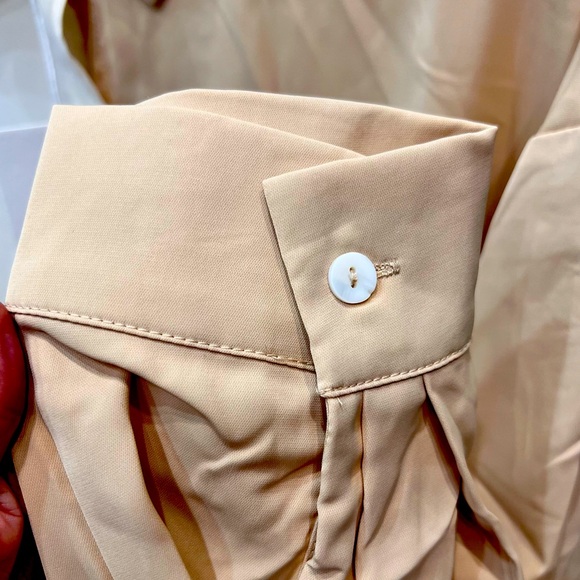 Andrew by Unit Beige and Tan Sided Button Down Long Sleeve Blouse - Picture 8 of 9